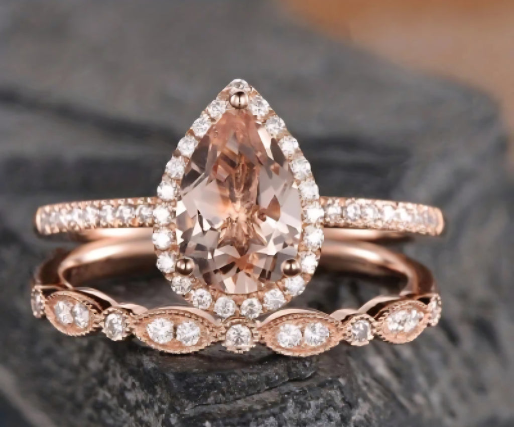 Rose Gold Wedding/Engagement Ring Set
