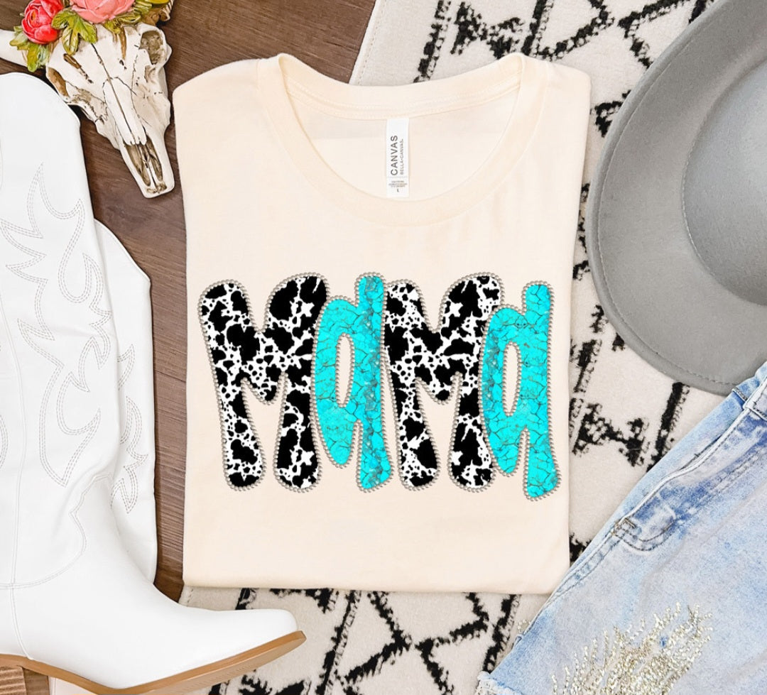 Cow Teal Mama Tshirt